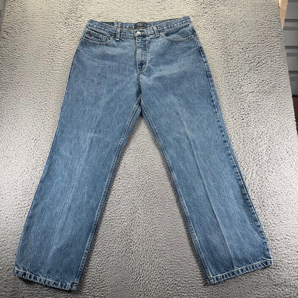 IZOD Jeans Mens 36x32 Blue Cotton Denim Straight Baggy Relaxed Workwear Faded